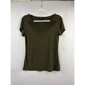Susan Lawrence Petite Medium Olive Green Short Sleeve Top With Gathered Neckline